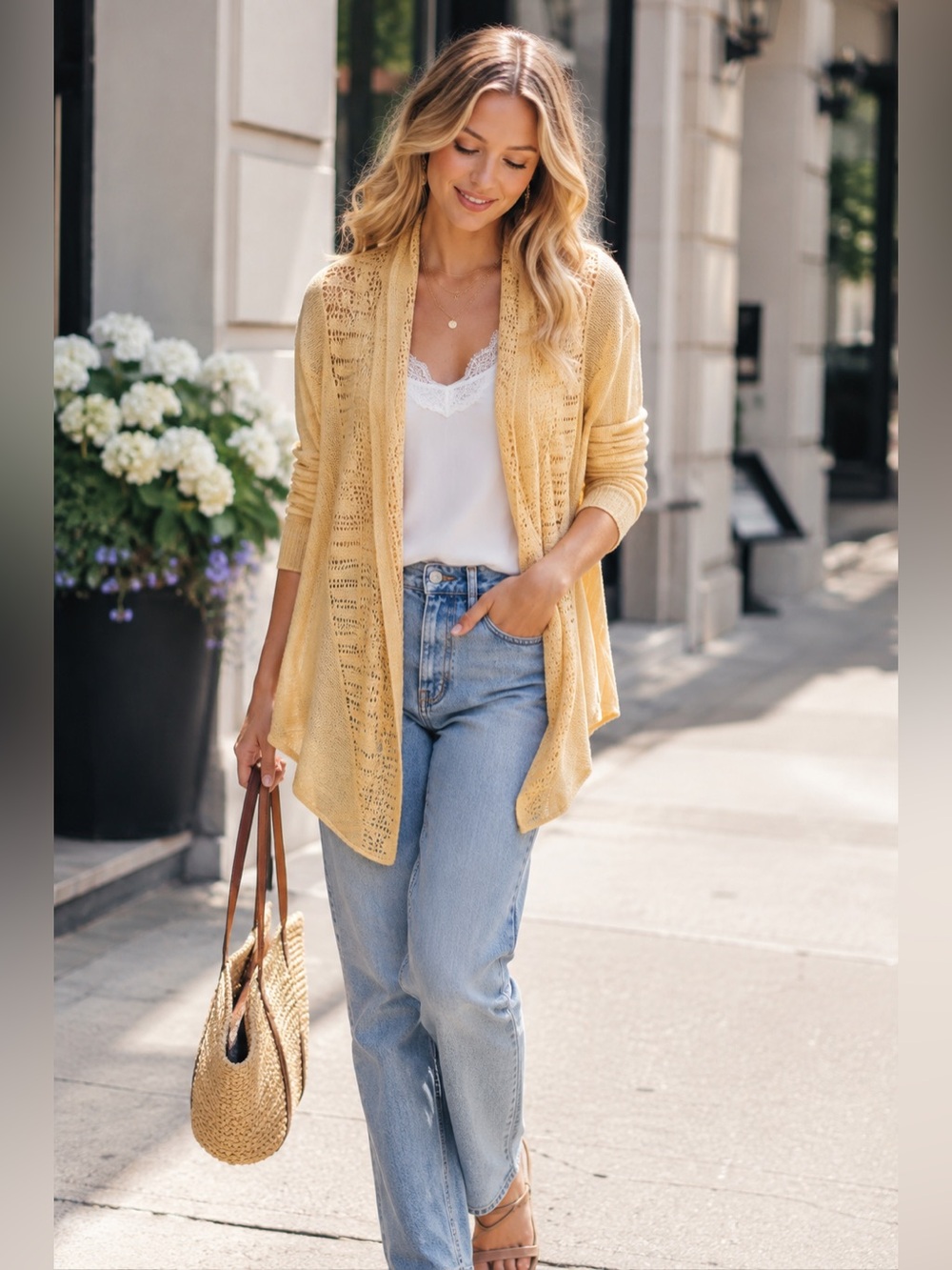 Anthropologie Angel of the North Linen Blend Open Cardigan Sweater Yellow Size S